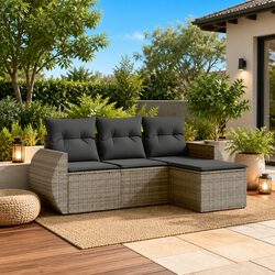 4-Piece Outdoor Garden Sofa Set with Cushions - Grey
