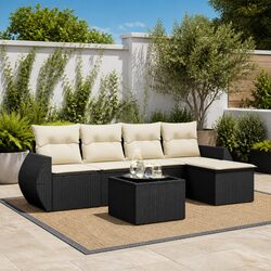 Concise 6-Piece Outdoor Sofa Set - Black Rattan