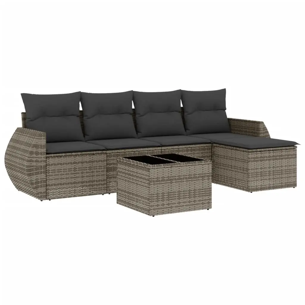 Garden Sofa Set 6 Piece Grey Poly Rattan Outdoor Furniture Patio Modular Lounge