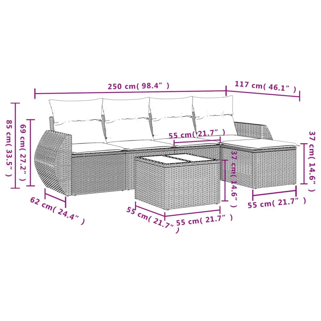 Garden Sofa Set 6 Piece Grey Poly Rattan Outdoor Furniture Patio Modular Lounge