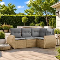 Outdoor Garden Sofa Set 4 Piece Poly Rattan Beige Cushions Patio Furniture