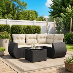 Garden Sofa Set 5 Piece Outdoor Furniture Patio Lounge Black Poly Rattan with
