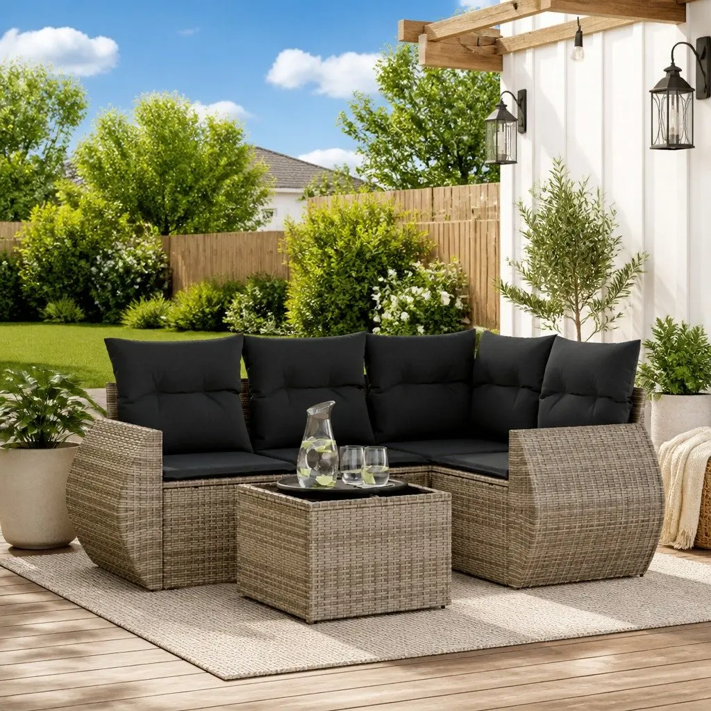 Garden Sofa Set Grey 5 Piece Outdoor Furniture Patio Poly Rattan with Cushions