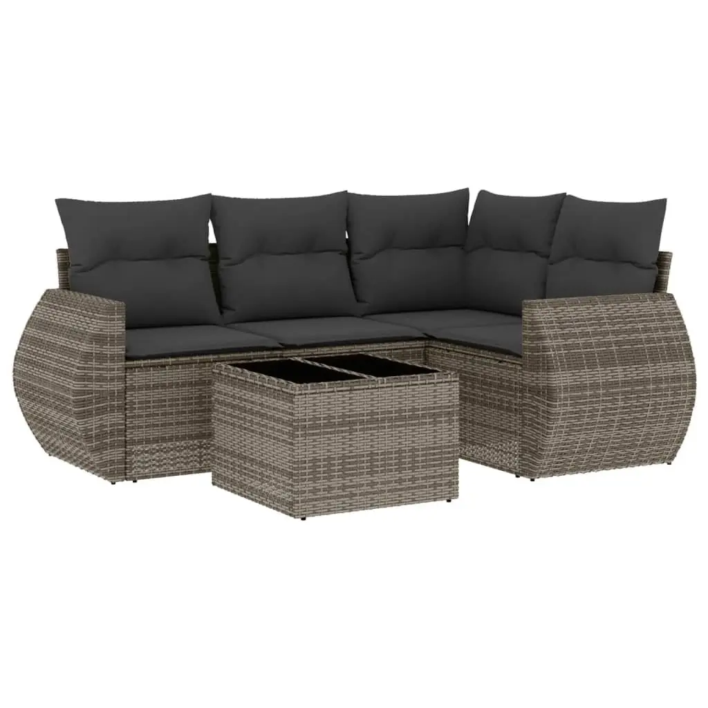 Garden Sofa Set Grey 5 Piece Outdoor Furniture Patio Poly Rattan with Cushions