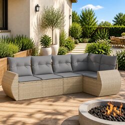 Durable 5 Piece Outdoor Sofa Set with Beige Cushions