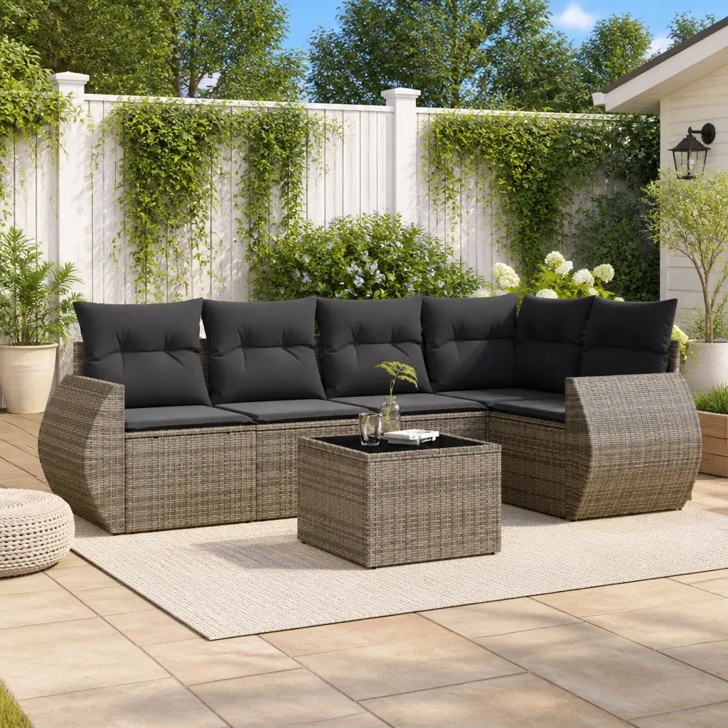 Garden Sofa Set Grey 6 Piece Modular Outdoor Furniture with Cushions