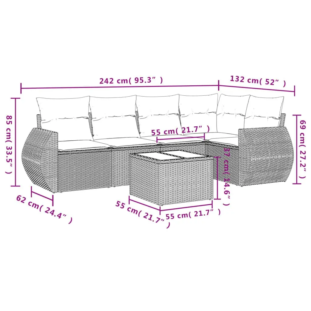 Garden Sofa Set Grey 6 Piece Modular Outdoor Furniture with Cushions