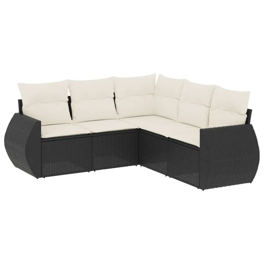 5 Piece Garden Sofa Set Outdoor Patio Furniture with Cushions Black Poly Rattan