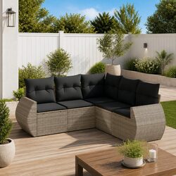 5 Piece Garden Sofa Set with Cushions Grey Outdoor Furniture Patio Reclining