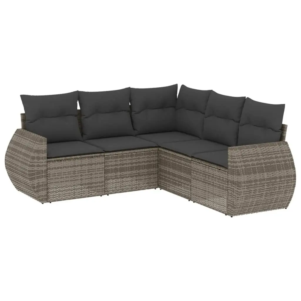 5 Piece Garden Sofa Set with Cushions Grey Outdoor Furniture Patio Reclining