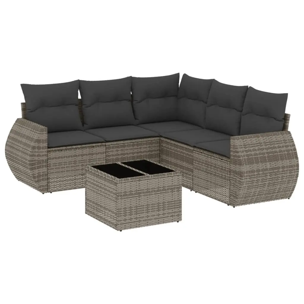 Garden Sofa Set Grey 6 Piece Outdoor Furniture Poly Rattan with Cushions