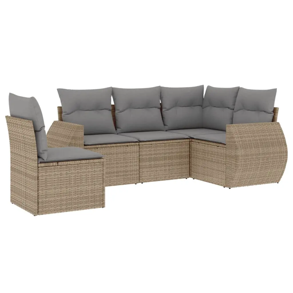 Garden Sofa Set 5 Piece Outdoor Furniture Beige Poly Rattan Patio Lounge with