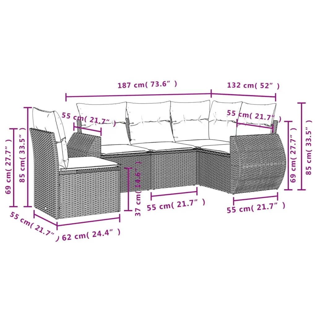 Garden Sofa Set 5 Piece Outdoor Furniture Beige Poly Rattan Patio Lounge with