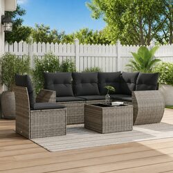 Garden Sofa Set 6 Piece Outdoor Furniture Grey Poly Rattan Modular Patio Seating