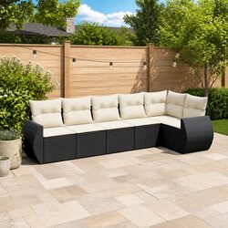 Garden Sofa Set 6 Piece Outdoor Furniture Patio Lounge Black Poly Rattan