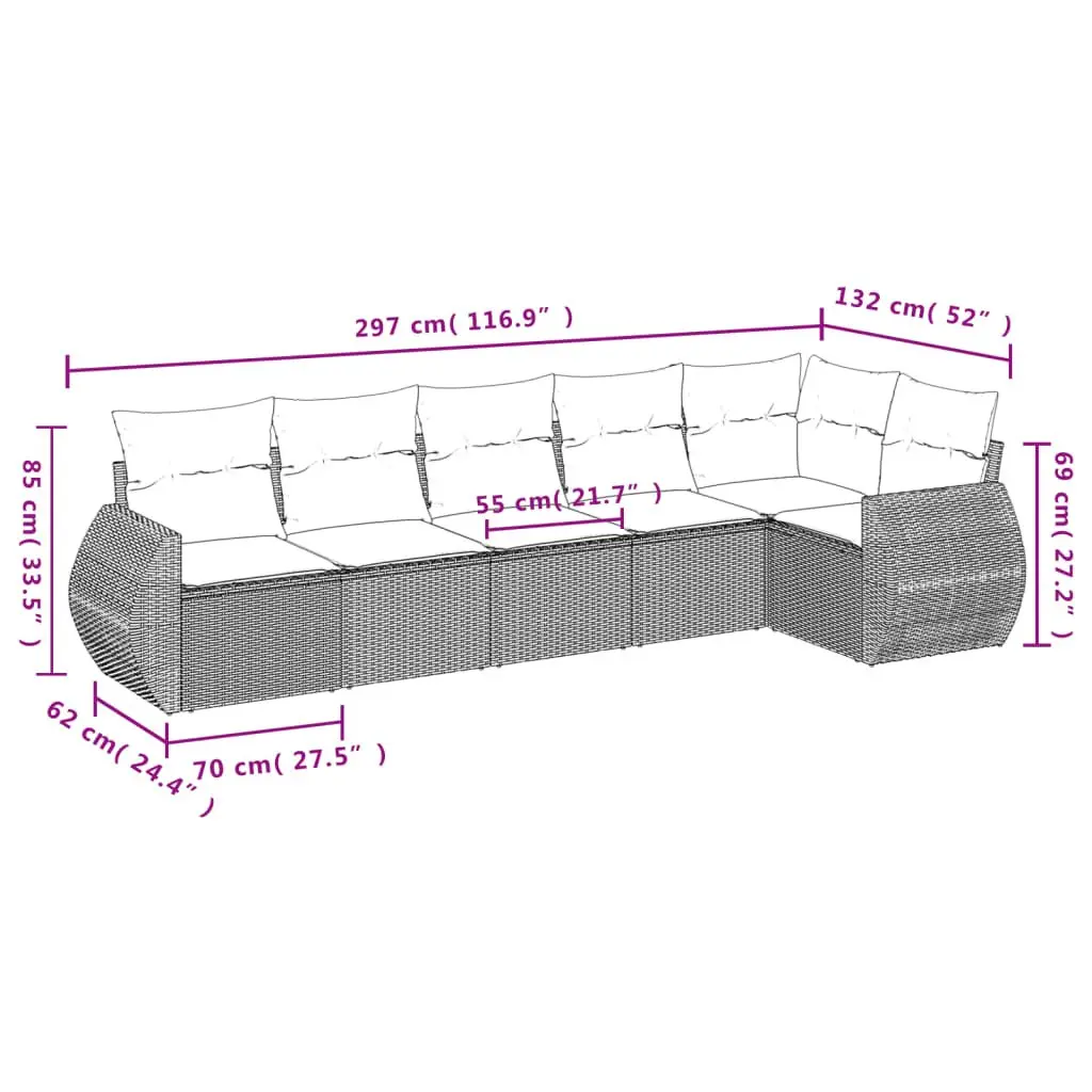 Garden Sofa Set Black 6 Piece Outdoor Furniture Patio Lounge Poly Rattan