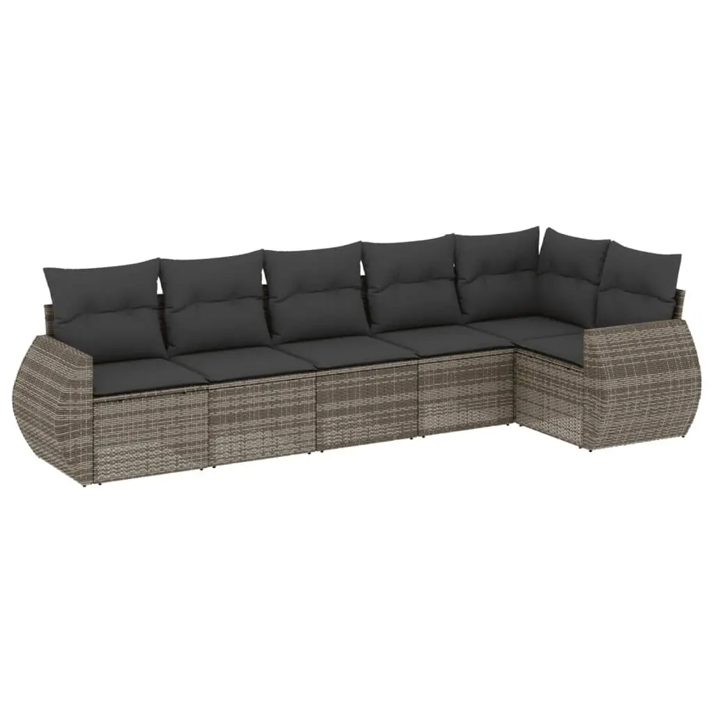 6 Piece Outdoor Garden Sofa Set Grey Poly Rattan Patio Furniture with Cushions