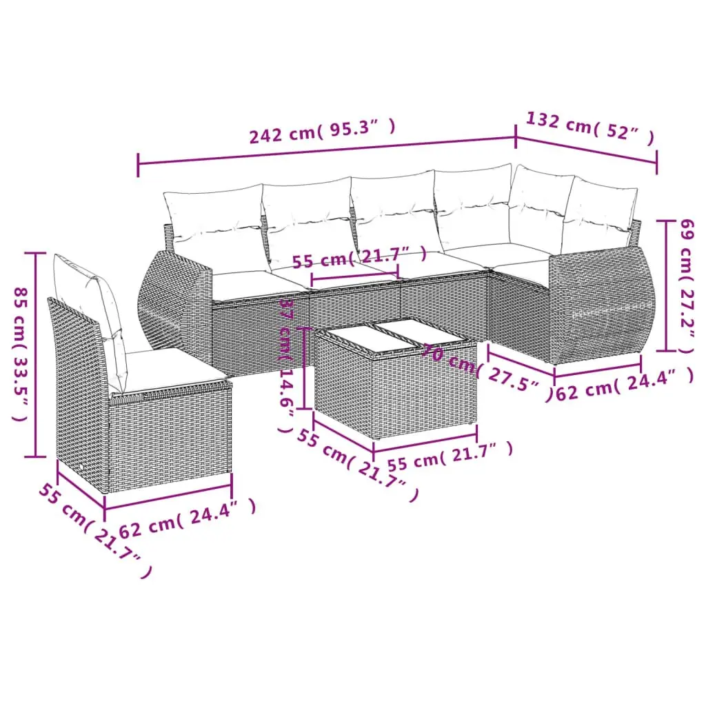 Garden Sofa Set 7 Piece Outdoor Furniture Patio Grey with Cushions Table