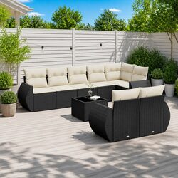 Concise 9-Piece Outdoor Sofa Set in Black Rattan