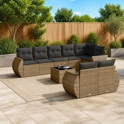 Compact 9 Piece Grey Outdoor Sectional Sofa Set