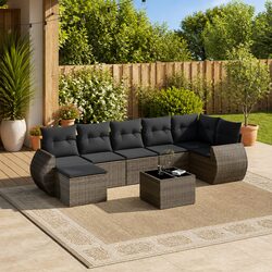 Concise 8 Piece Grey Garden Sofa Set for Outdoor Use