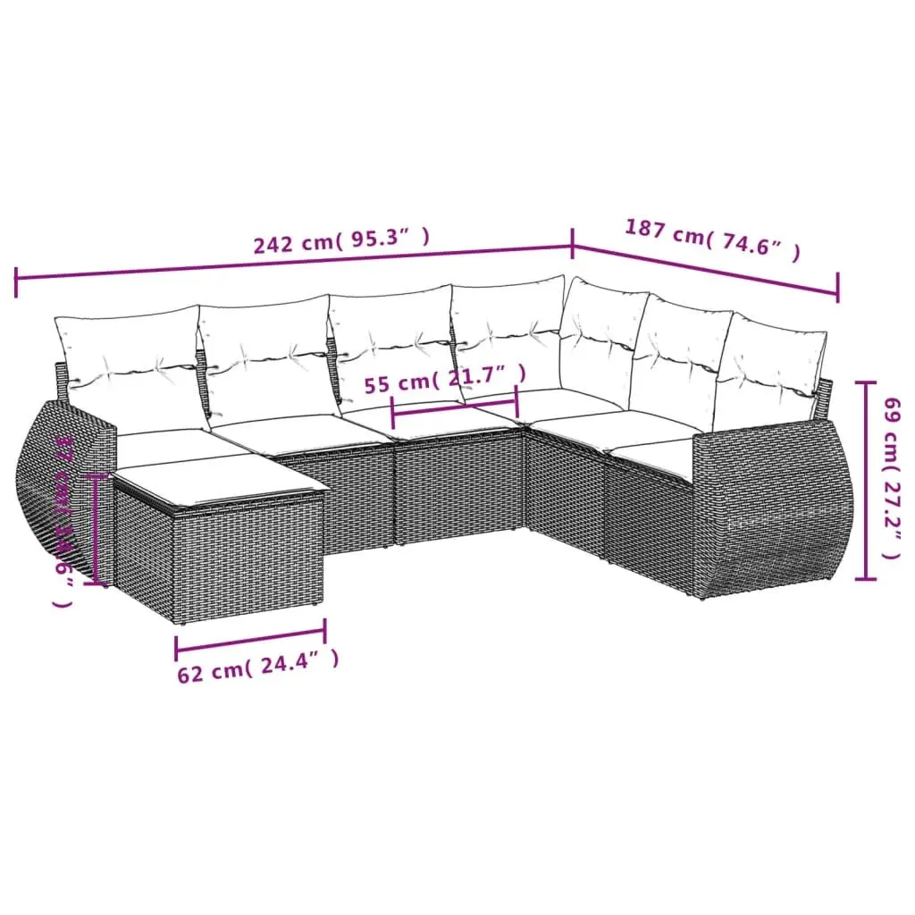 Outdoor Sectional Sofa Set 7 Piece Garden Furniture Grey Poly Rattan Modular