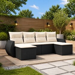 Outdoor Sectional Sofa Set 6 Piece Garden Furniture Black Poly Rattan with