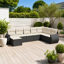 8 Piece Outdoor Garden Sofa Set Black Rattan Sectional Patio Furniture with