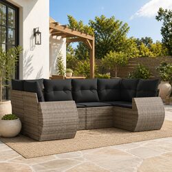 Compact and Stylish 6 Piece Grey Outdoor Sectional Sofa Set