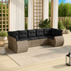 Compact 7-Piece Grey Outdoor Sofa Set with Cushions