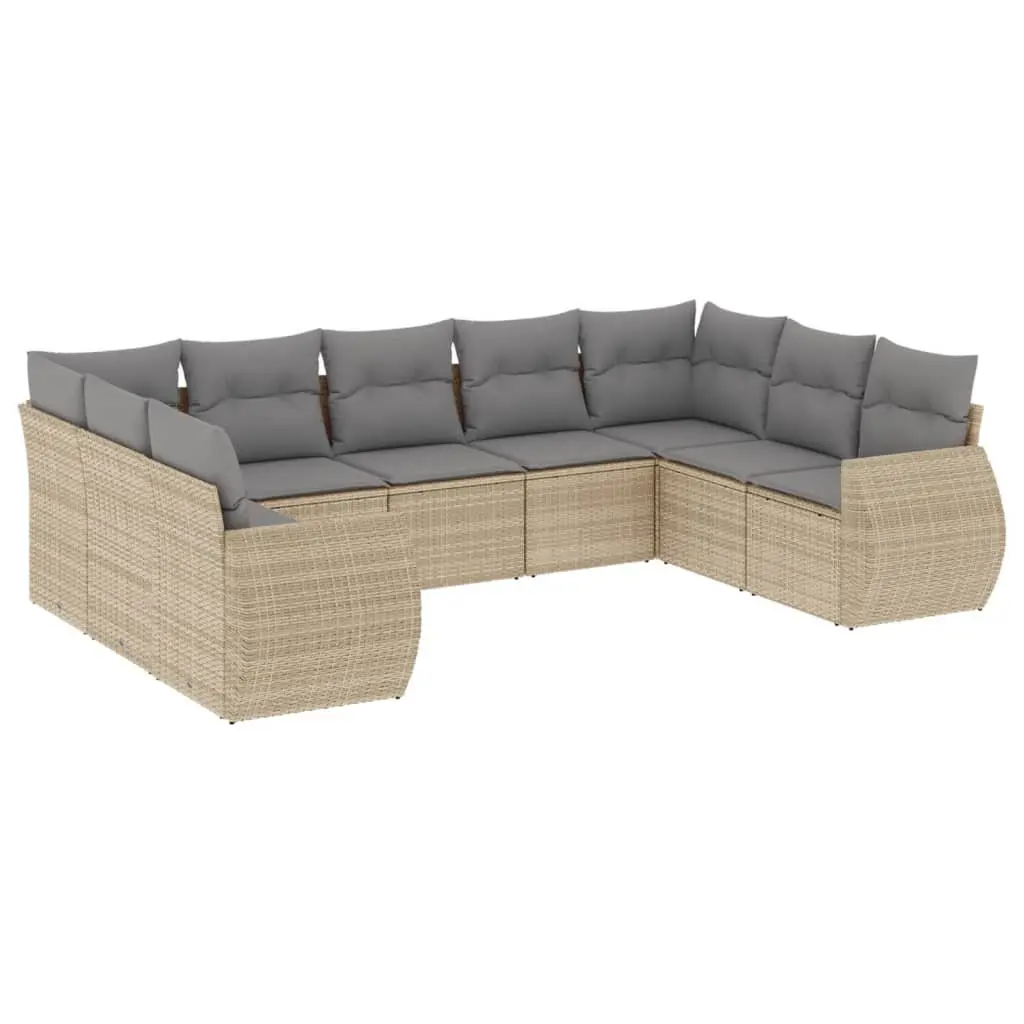 Outdoor Sectional Sofa Set 9 Piece Garden Furniture Beige with Cushions Modular