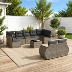 10-Piece Outdoor Sofa Set for Your Patio, Grey Poly Rattan