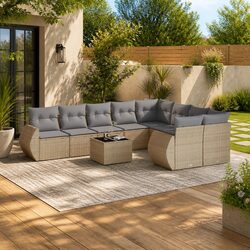 Outdoor Sectional Sofa Set 10 Piece Garden Furniture Beige Poly Rattan with
