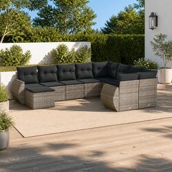 Concise 10-Piece Outdoor Sofa Set in Grey Rattan