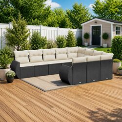 Outdoor Sectional Sofa Set 10 Piece Garden Furniture Black Poly Rattan with