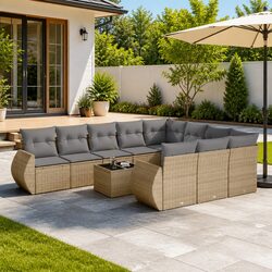 Concise: 11 Piece Outdoor Sofa Set in Beige
