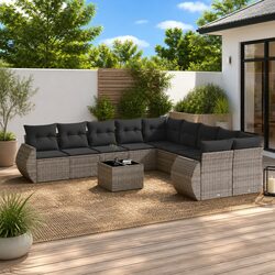 11 Piece Outdoor Sofa Set with Grey Cushions and Rattan
