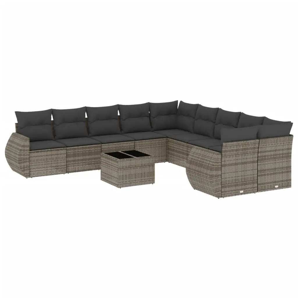 11 Piece Outdoor Garden Sofa Set Grey PE Rattan Modular Sectional with Cushions