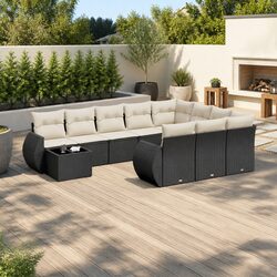 11 Piece Outdoor Sofa Set - Black Poly Rattan Collection
