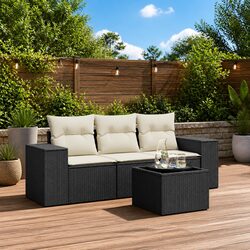 Black Rattan Outdoor Sofa Set - 4 Pieces for Relaxation