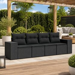 Compact and Stylish 4 Piece Black Outdoor Sofa Set with Cushions