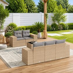 Friendly 6-Piece Outdoor Sofa Set with Cushions in Beige