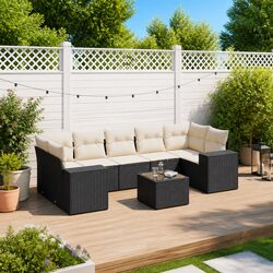 Concise 8-Piece Modular Outdoor Sofa Set in Black