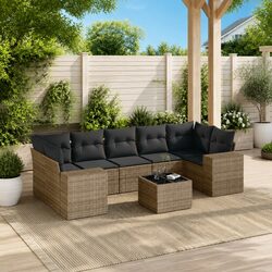 Outdoor Sectional Sofa Set 8 Piece Grey Poly Rattan Patio Furniture with