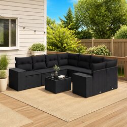 Concise 9-Piece Outdoor Sectional Sofa Set with Glass Top