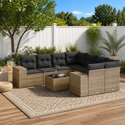 Grey Modular Outdoor Sofa Set - 9-Piece Design