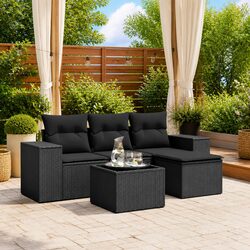 5-Piece Black Rattan Sofa Set for Outdoors