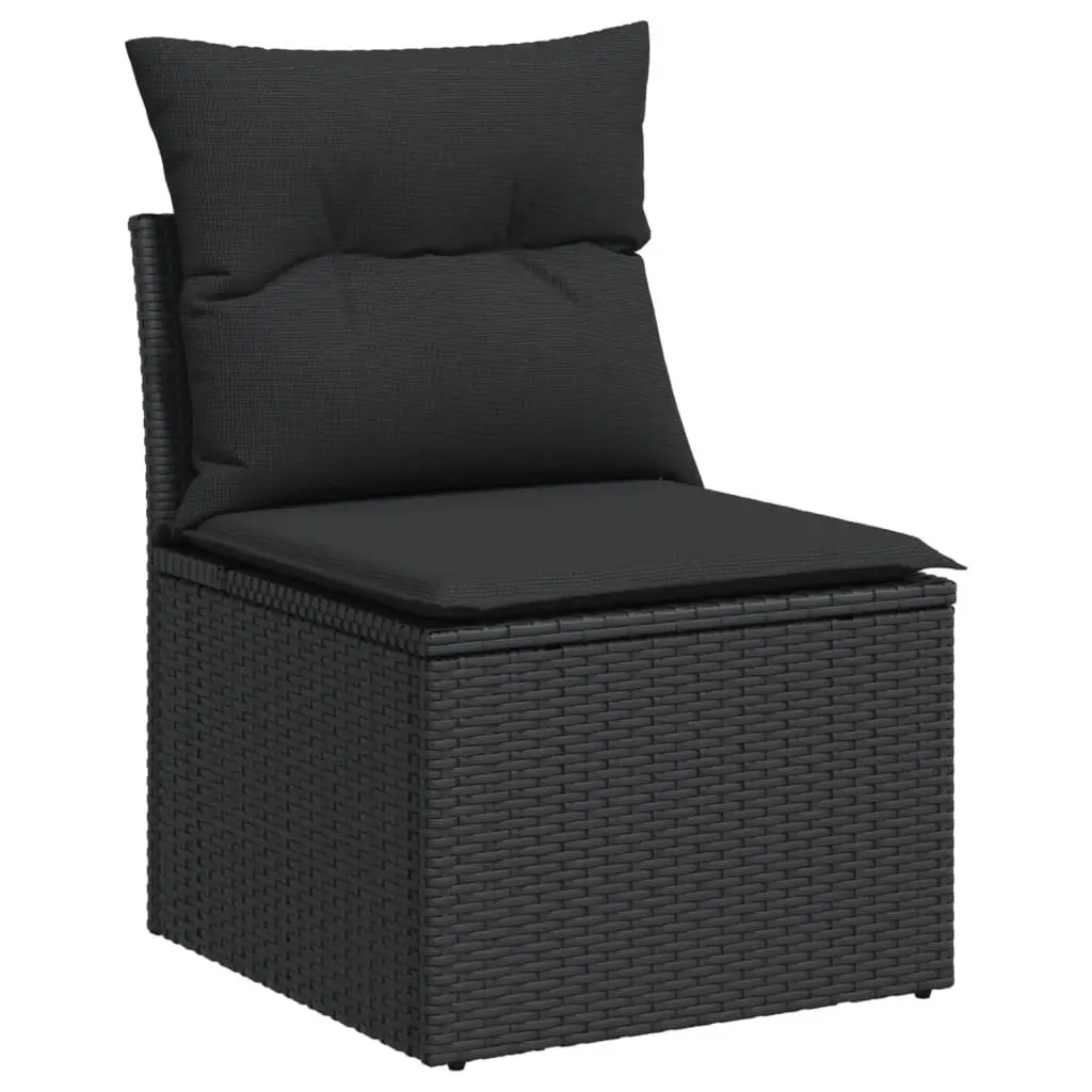 Outdoor Sofa Set Black 5 Piece Modular PE Poly Rattan with Tempered Glass Table Top