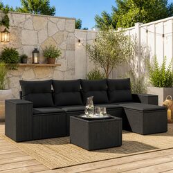 Outdoor Sectional Sofa Set 6 Piece Garden Furniture Black Poly Rattan with