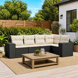 Outdoor Sectional Sofa Set 5 Piece Garden Furniture Black Rattan with Cushions